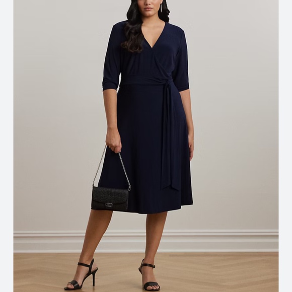 Lauren Ralph Lauren Midi/Maxi dress Faux wrap Lighthouse Navy blue Sz 22W - Picture 1 of 15